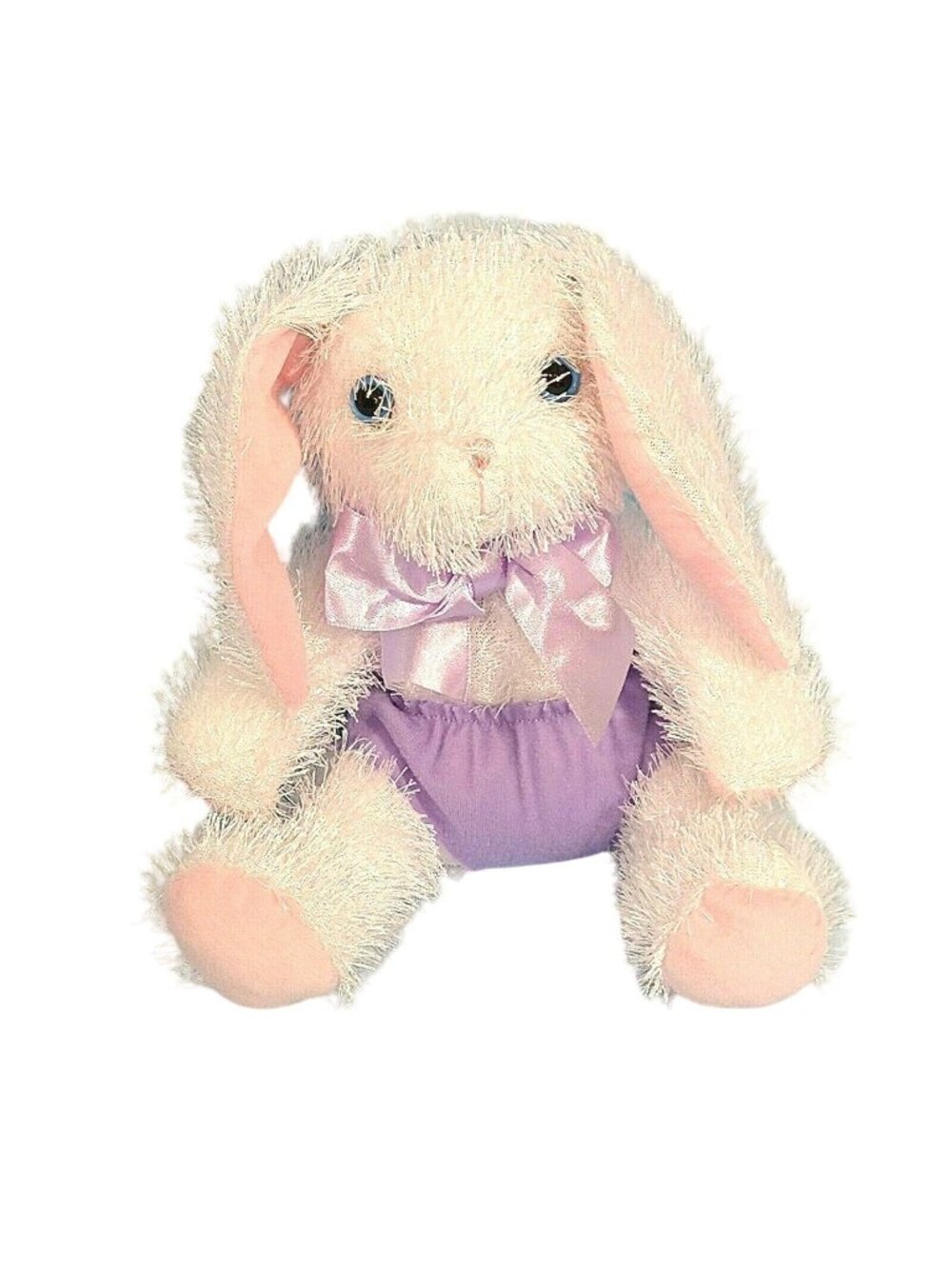 Sitting Bunny Rabbit Plush White and Pink with Purple Bow 7 inch